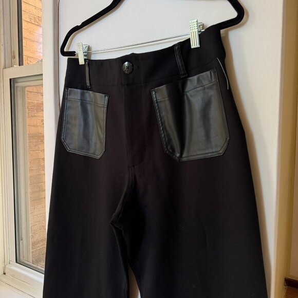 New Anthropologie The Colette Faux Leather Pocket Wide-Leg Pants Maeve Black 31 - Picture 6 of 14